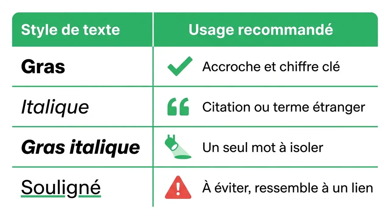 Comparatif des quatre styles de texte pour LinkedIn