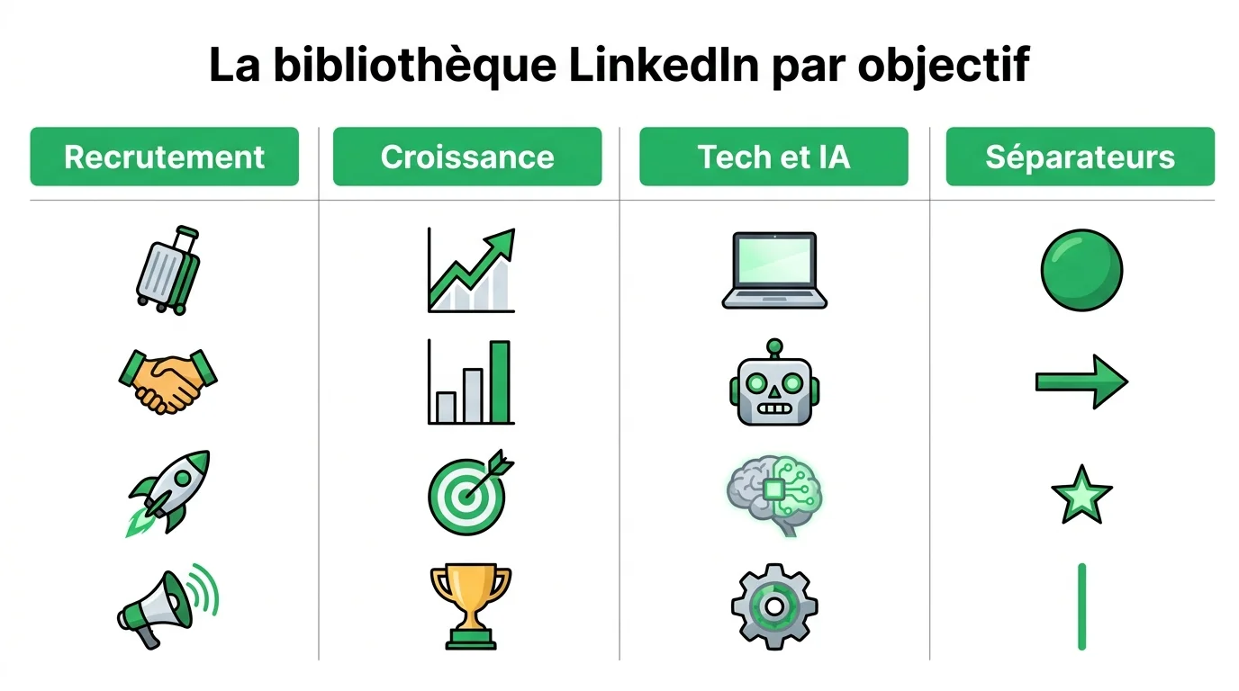 Emojis LinkedIn classés par objectif de post