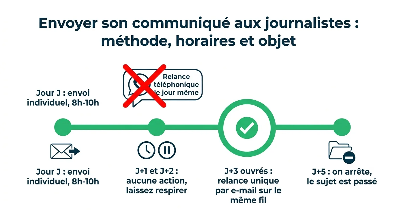 La séquence de relance : une seule relance à J+3 ouvrés, puis on lâche le sujet