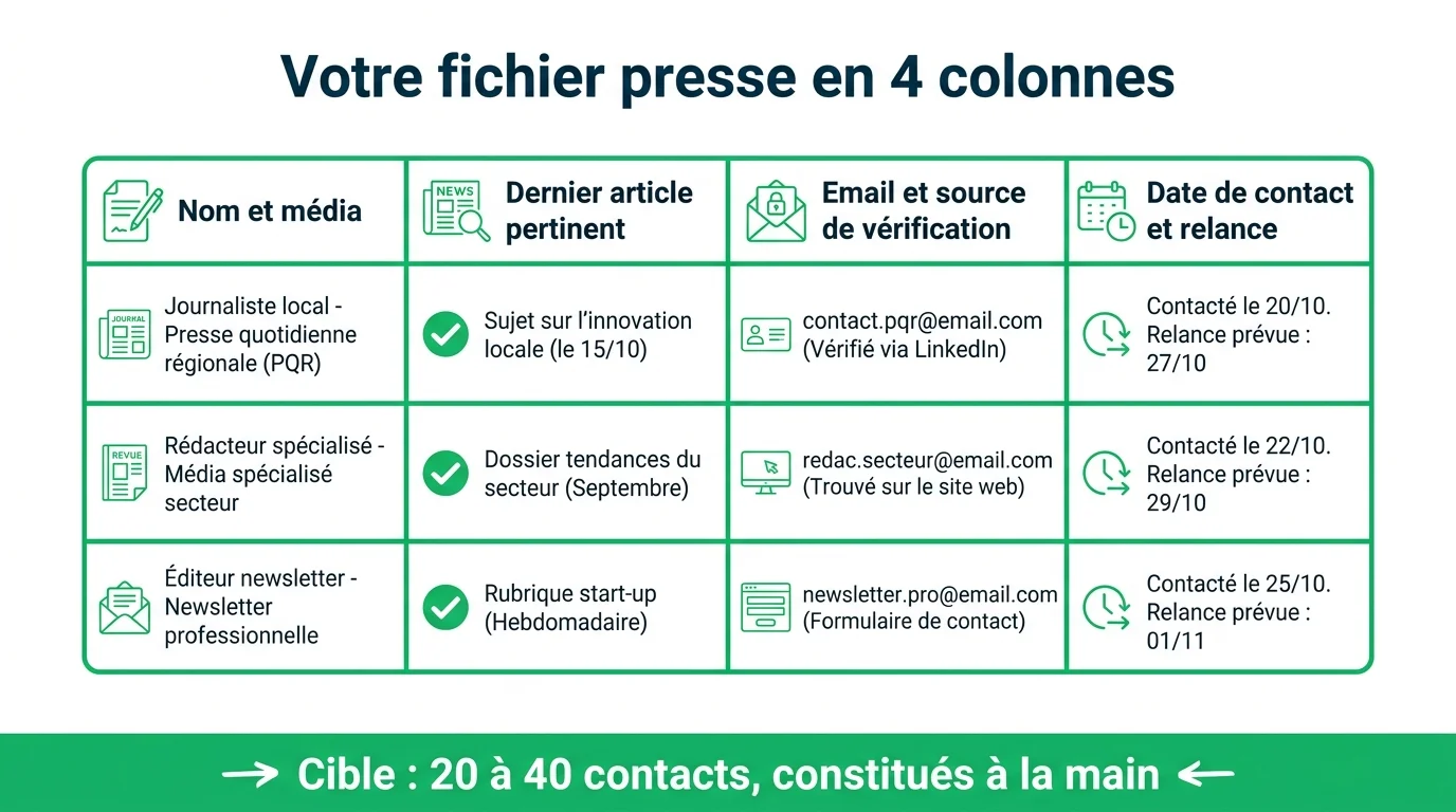 La structure d'un fichier presse tenu à la main, en quatre colonnes