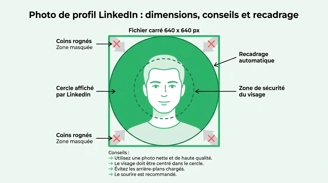 Le cadrage carré, le cercle affiché et la zone de sécurité du visage