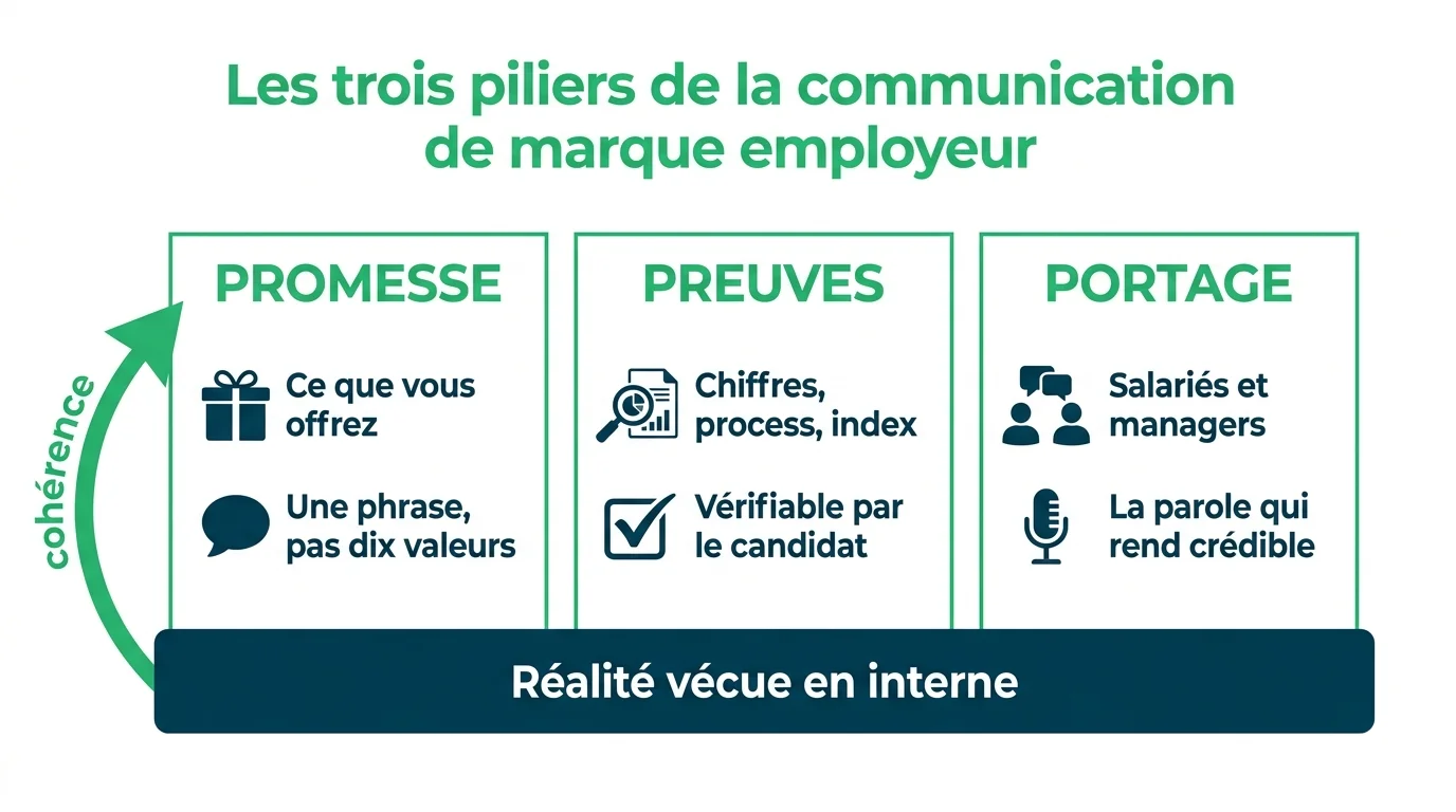 Les trois piliers de la communication de marque employeur : promesse, preuves, portage