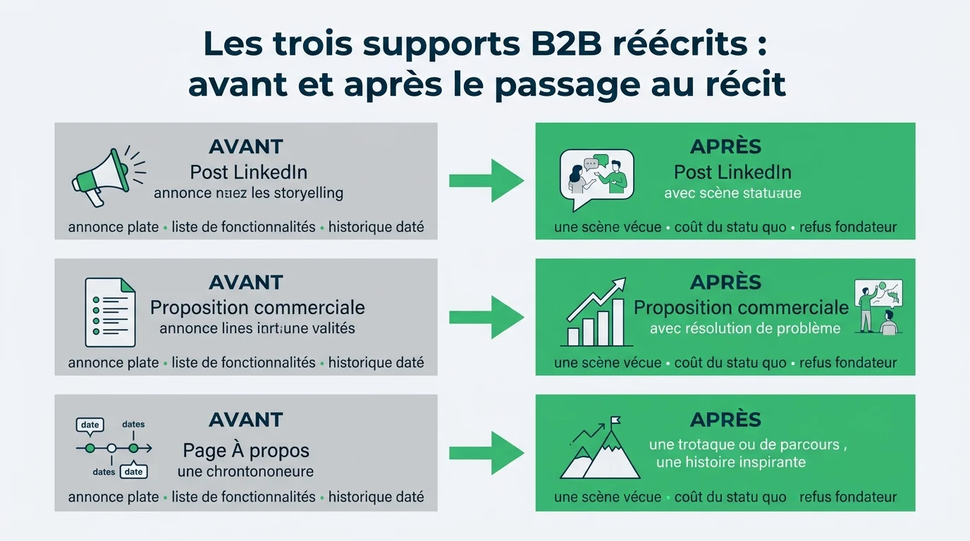 Les trois supports B2B réécrits : avant et après le passage au récit