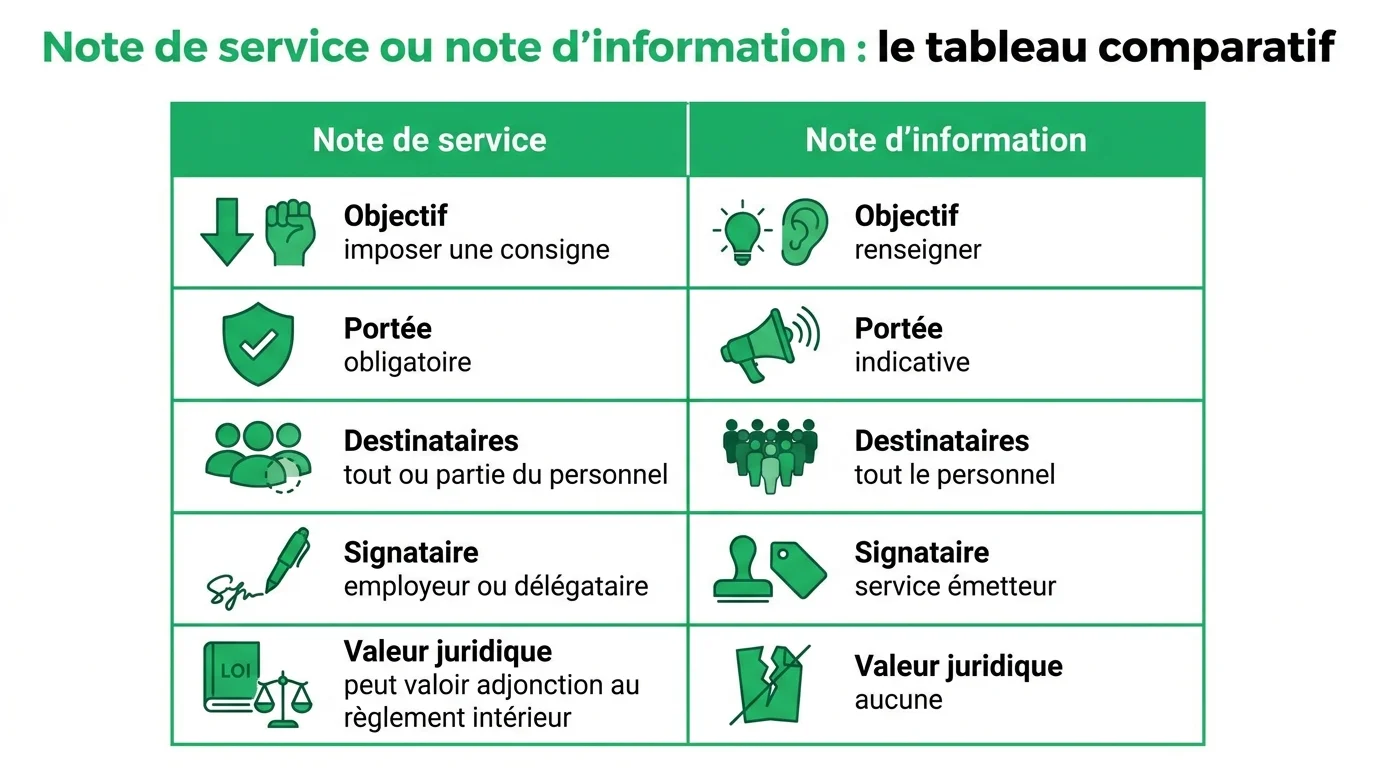 Note de service ou note d'information : le tableau comparatif